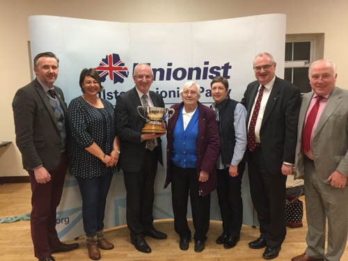 Members of Crossmore UUP Branch Sandra McCarten, Eveline Ewart & Mavis Eagle presented with Association Memorial Cup