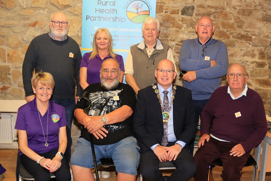 Newry, Mourne and Down District Chairperson, Councillor Michael Savage attending the Men’s Health Event at Slieve Gullion, pictured with back row(L-R) Malachy Byrne, Men’s Sheds; Rural Health Partnership representatives Bronagh Murphy and Michael Wailes; Peter Haughey, Men’s Sheds; front row (L – R) Teresa Nugent, Chief Executive Rural Health Partnership; Ron Davies, Newtownhamilton Mens Shed and Walter Nicholl, Newtownhamilton Men’s Shed.