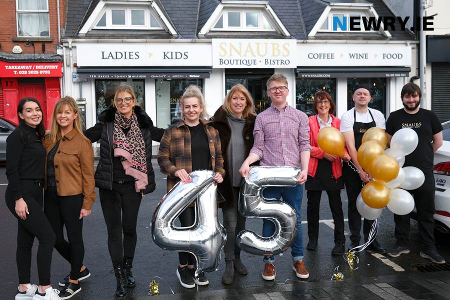 Some of the Snaubs team pictured celebrating their 45th birthday. Included from left are: Sarah Gracey, Geraldine Cunningham, Emma Gilligan, Milena McArdle, Blinnia McArdle, Pádhraic McArdle, Ursula Moan, Geoffrey Pepper and Kevin Rua.