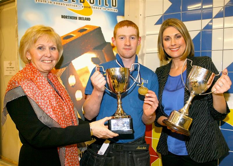 Best Overall Skillbuild NI Apprentice – Haldane Fisher Cup – John Morgan with Catherine Bell, DEL and Sarah Travers