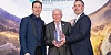 Chairperson Cllr Philip Campbell and Conor Philips are photographed with Gervase McCartan winner of the Fundraising Award for over 40 years of fundraising to Cancer Research.
