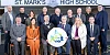 Principal of St. Mark’s High School, Aidan McGivern (centre) with Newry, Mourne and Down District Council Chairperson, Cllr Philip Campbell, Chief Executive, Marie Ward and Chairperson of the Board of Governors, John Allen, alongside members of the school leadership team, Board of Governors, Crotlieve councillors and council officers. 