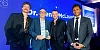 Blue Lights stars, Neil Keery (left) and Nathan Braniff (centre) present Dr. Henry McLaughlin with the Spirit of Health award. Also pictured is Dr. Niraj Mandal from category sponsor, Cathedral Eye Clinic (right).  