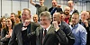 Newry and Armagh Sinn Féin MP Mickey Brady celebrates his re-election at the count centre in 2017. Photograph: Columba O'Hare
