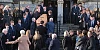 The remains of Fionnuala Hartigan are carried into St Catherine's Dominican past a Guard of Honour from St Patrick's College, Banbridge.