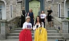 Pictured at the launch of The Castle Collection event at Killeavy Castle are front from left Hannah Downey, Head Injury Support and Cheryl Murphy, Events Manager, Killeavy Castle Estate. Also included are, back left, Ellie Murdock modelling one of the outfits, and Roisin Mulgrew, Head Injury Support. Photograph: Columba O'Hare/ Newry.ie 