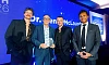 Blue Lights stars, Neil Keery (left) and Nathan Braniff (centre) present Dr. Henry McLaughlin with the Spirit of Health award. Also pictured is Dr. Niraj Mandal from category sponsor, Cathedral Eye Clinic (right).  