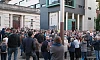 Speakers outside the Belfast High Court on Friday night.
