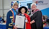 Sr Agnes Fitzgerald, pictured accepting an honorary doctorate on behalf of her sister and founder of Cuan Mhuire, Sr Consilio, from President Prof. Maggie Cusack and Mary Fitzgibbon of Munster Technological University at its Kerry Campus conferring ceremony in Tralee on Friday, 23 October 2026. Photograph: Domnick Walsh/ Eye Focus