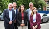 Discussing the Newry flood protection scheme are from left: Rory McShane, Chairperson, Newry BID (Business Improvement District), Gary Quinn, Director of Rivers Operations, Department for Infrastructure, Infrastructure Minister Liz Kimmins, Economy Minister Dr Caoimhe Archibald, and Eamonn Connolly, Newry BID Manager.