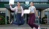 In joyful form at A Level results day at Sacred Heart Grammar School are twins Edana and Alene Butterfield from Mayobridge. Photograph: Columba O'Hare/ Newry.ie 