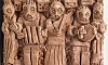 Plaster model of a detail of Proud People which depicts three traditional Irish musicians including an accordion player, a fiddler and someone playing the bodhran Newry and Mourne Museum Collection.