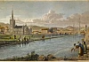 Colour print showing the rebuilt Dublin Bridge, beside St. Mary’s Church, Newry, in the early part of the 1800s. Newry & Mourne Museum Collection