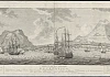 16th century view of St Eustatia.  Sheltered from the prevailing winds the harbour was a crossroads for the Atlantic world where ships of all nations trade goods and enslaved people.  Collection of the National Archives of The Netherlands.