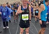 Hugh Morgan at the finish  line Athens Marathon November 2019