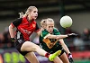 Action from the LGFA All-Ireland U14 Gold final match between Down and Kerry at St Brigid's GAA in Kiltoom, Roscommon. Photo by Thomas Flinkow/Sportsfile