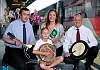 Pictured putting in a bit of practice before the Trad Train event are, from left: Brian Goodfellow, Rail Events Coordinator; Young musician, Matthew Smith; Lyndsay Orr, Enterprise Product Manager, and Eddie Campbell, Cross Border Supervisor. Photograph: Columba O'Hare/ Newry.ie