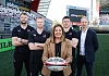 Pictured following the announcement are Ulster Rugby players Iain Henderson and Nathan Doak; Julie Gibbons, Managing Director of AbbeyAutoline; Ulster Rugby player Nick Timoney; and Keith Shorten, Head of Commercial at Ulster Rugby