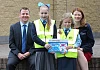 Tony McKeown from Newry, Mourne and Down Road Safety Committee, Leah Cumiskey from St.Peter's Primary School, Cloughreagh, Abbie Curran from St Malachy's Primary School, Carnagat and Siobhan Fearon, Newry, Mourne and Down PCSP Manager help to launch a Road Safety Poster competition for local primary schools.