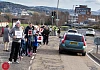Urging motorists to slow down and the Saoradh protest on the Camlough Road. Photograph: NewRayPics.com