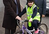 Megan McKeown (centre) helps launch the NI Primary School Road Safety Quiz 2019 along with Davy Jackson, from event organisers, Road Safe NI, and Jonathan McKeown of event sponsors, CRASH Services