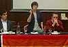 Lyra McKee speaking at the 2016 Pride in Newry event with Matthew Corr and Cllr Pete Byrne.
