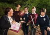 Footsteps in the Forest competition winners Aoife Reavey, St Patricks Mayobridge; Mark Doran, Cloughoge PS; Cián Leonard Green, St Patricks Crossmaglen and Lorcan Boyle St Oliver Plunkett, Forkhill pictured with Newry, Mourne and Down District Council Chairperson, Councillor Gillian Fitzpatrick