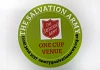 The Salvation Army's One Cup campaign. Look for this sticker in participating outlets.
