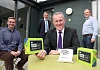 Finance Minister Conor Murphy checks out the Smart Newry project with Brian Cleland, Newry 2020; Eamon Connolly, Newry BID and Patrick Murdock, The Hub.
