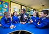 P5 pupils from St. Teresa's Primary School in Belfast, get the Balmoral Show inside scoop from Ulster Bank's Senior Agriculture Manager, Cormac McKervey.  Caelin Neeson; (left), Caoimhe Conlan; Caoimhe Rice and Conor Delaney (right) helped principal sponsor Ulster Bank launch this year's schools competition in the run up to the 150th Balmoral Show. The compeition is searching for a budding young reporter who will become Ulster Bank's Official Balmoral Show correspondent.