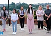 Our Lady's Grammar School Principal, Fiona McAlinden and Head of Sixth Form Sinead McLaughlin with students from left: Grainne Sweeney, Claire O'Keefe, Fionnuala McKeown and Paulina Chojnacka. The four students each achieved four or more A Grades at A Level. Photograph: Columba O'Hare/ Newry.ie