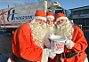Santas Michael Lappin, Peter Taylor and Andy McDonald from Henderson's will be heading out today  on over 30 delivery lorries to visit customers and drum up donations for the Northern Ireland Children’s Hospice. Photograph: Aaron McCracken/Harrisons