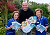 Southern Area Hospice staff nurses Lilian Tinnelly and Joanne McCann with Rory Best at the Hospice Lottery re-launch. Photograph: Columba O'Hare 