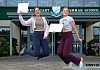 In joyful form at A Level results day at Sacred Heart Grammar School are twins Edana and Alene Butterfield from Mayobridge. Photograph: Columba O'Hare/ Newry.ie 