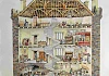 ‘Cut away’ drawing of Bagenal’s Castle by Philip Armstrong showing how the rooms may have originally functioned and were furnished. Original 16th – century drawings of the Castle show that it had a stair turret and latrine turret, both of which were demolished in the 18th century. Newry and Mourne Museum Collection