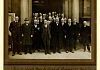Photograph taken outside Newry Town Hall on 8th February 1927, marking the visit of James Craig, Prime Minister of Northern Ireland, to meet with members of Newry Urban District Council and other local public bodies. James Craig, Viscount Craigavon, can be seen in the front row, third from right with Sir Dawson Bates, Minister of Home Affairs on his right and William Robinson, Chairman of the Council on his left. Newry and Mourne Museum Collection
