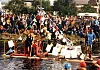 The bathtub race on Newry Canal was a highlight of the festival, where competitors over five different classes raced up the canal in their home-made rafts, 1980s. Newry & Mourne Museum Collection 