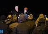 Several hundred people attended the Border Communities Against Brexit protest at Carrickarnon tonight. Andrea Murphy from Our Future Our Choice is pictured speaking while Declan Feron, Border Communities Against Brexit looks on. Photograph: Columba O'Hare/ Newry.ie