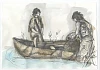 Artist’s impression of a prehistoric boat made from animal hide in use. Newry and Mourne Museum Collection (artwork by Anna Marie McClelland)