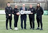 Communities Minister Gordon Lyons pictured at the launch of the Northern Ireland Football Fund Grassroots Facilities Programme Pilot Scheme with players and the Chairman of Wellington Rec Football (l-r) Royce Balmer, Rachael-anne Seymour, Kenny Thompson (chairman) and Ben Tilney.