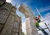 David Murray, stone mason from S McConnell & Sons, Kilkeel, checks out the positioning of the new cross at Down Cathedral 