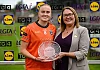 Blaithin Mackin of Armagh is presented with the player of the match award by LGFA President Trina Murray after the LGFA TG4 All-Ireland Senior Championship round 3 match between Armagh and Waterford at BOX-IT Athletic Grounds in Armagh. Photograph: Ramsey Cardy/Sportsfile 
