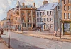 John T Bannon oil painting of Marcus Square, with the turreted Provincial Bank of Ireland building on the left. Newry and Mourne Museum Collection