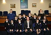 Newry, Mourne and Down District Council Chairperson, Councillor Charlie Casey, Principal Paul Shields, School Council Teacher, Sinead McNally and pupils from St Mary's PS, Barr on a visit to Council’s Chamber in Newry.  