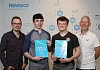 Pictured receiving their certificates for successfully completing Novosco Camp Newry students David McKenna and Thomas Brownlee who both study at Abbey CBS in Newry. They are with Dr Ian Cleland of Ulster University, left, and Patrick McAliskey, right, Managing Director of Novosco.