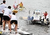 The PSNI entry in the Bathtub Race at Newry's first Festival of water is sabotaged by the Newry Soroptimist team. Photograph: Columba O'Hare