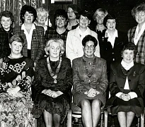President of Newry Inner Wheel, Mrs. Geraldine Loughran, officers and members welcome District Chairperson, Mrs. Marie Flood to Newry, March 1993. Newry and Mourne Museum Collection