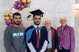 SRC Student of the Year Yousef Al Mahamed alongside his biggest supporters, brother Mohammad, dad Abdulrazaq and Sister of Mercy Annie Jo Heduan.