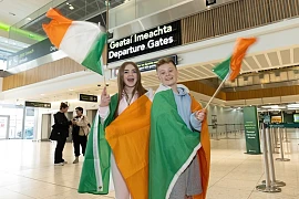 Naomi Gribben (13) from Mayobridge and Caleb Kirwan (14) from Leopardstown on their way to the Junior Eurovision final.