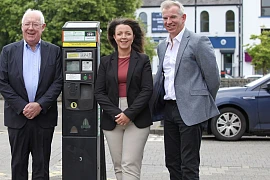 Pictured at the launch of the announcement of the permanent one hour grace period for on-street parking in Newry are: Rory McShane, Chairman, Newry BID, Infrastructure Minister, Liz Kimmins and Eamonn Connolly, Newry BID Manager.